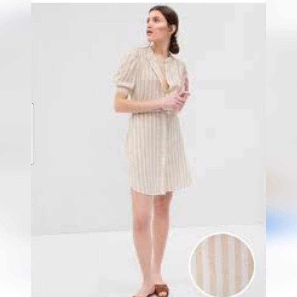 GAP Puff Sleeve Linen-Cotton Shirtdress
